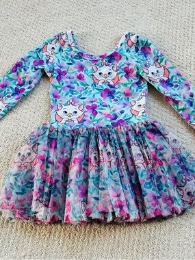 Wild Rich Kids Floral Aristocats Disney Print Long Sleeve Tutu Dress